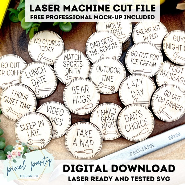 DIGITAL File 20 Designs Father's Day Tokens Laser File - SVG File SVG Digital Download Laser Cutting Machine File - Dad's Day Gift Idea