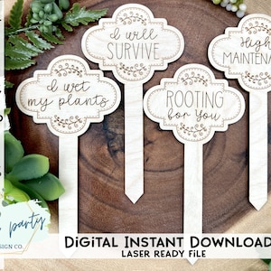 DIGITAL File 4 Designs Funny Plant Stakes Laser File - SVG File svg Digital Download Laser Cutting Machine File - Garden Markers - Set 5