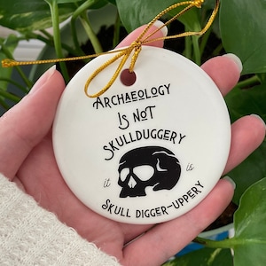 Archaeology Skull Digger Upper Ceramic Ornament, Funny Christmas Gift for Anthropologist, Field School Present for Archaeologist