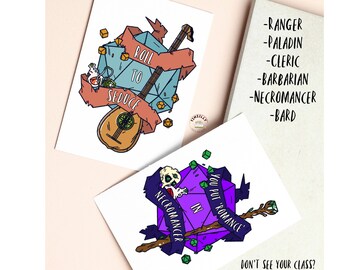 Dungeons and Dragons Valentine's Day Cards, DnD Class Valentines, Valentine for Paladin, Bard, Necromancer, Barbarian, Cleric, Ranger