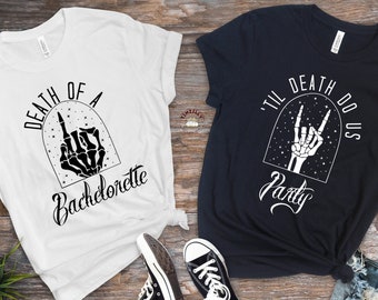 Death of a Bachelorette T-Shirts, Til Death Do Us Party, Halloween Bachelorette Party, Witchy Bach Party Shirts, Spooky Bach, Bride or Die