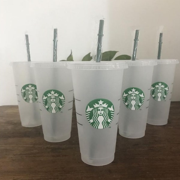 Coffee-Inspired 24oz Tumblers Plastic Drinking Juice Cup With Lid And Dark Green Straw