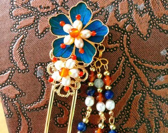 清朝時代のアンティーク天翠（點翠）ヘアピン - 特大 - Etsy 日本
