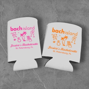 Custom Bach Island Can Cozies, A Bombshell Bride Has Entered the Villa Party Favor, Personalized Bachelorette Tropical Beach Trip