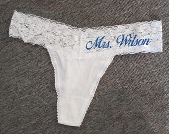 Mrs Bride Lace Thong Personalized. Bridal Shower Gift. Honeymoon Gift. Bridal Lingerie. Bride Thong. Custom Bachelorette Gift for the Bride.