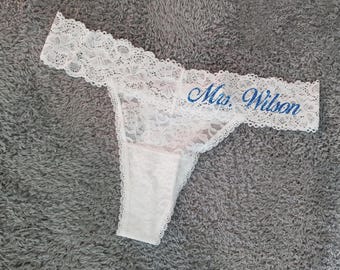 Mrs Bride Lace Thong Personalized. Bridal Shower Gift. Honeymoon Gift. Bridal Lingerie. Bride Thong. Custom Bachelorette Gift for the Bride.