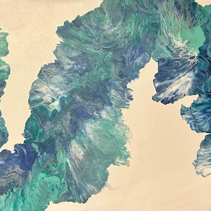 Hand Painted Abstract Wall Art/Acrylic on Canvas/Blue Aqua Green