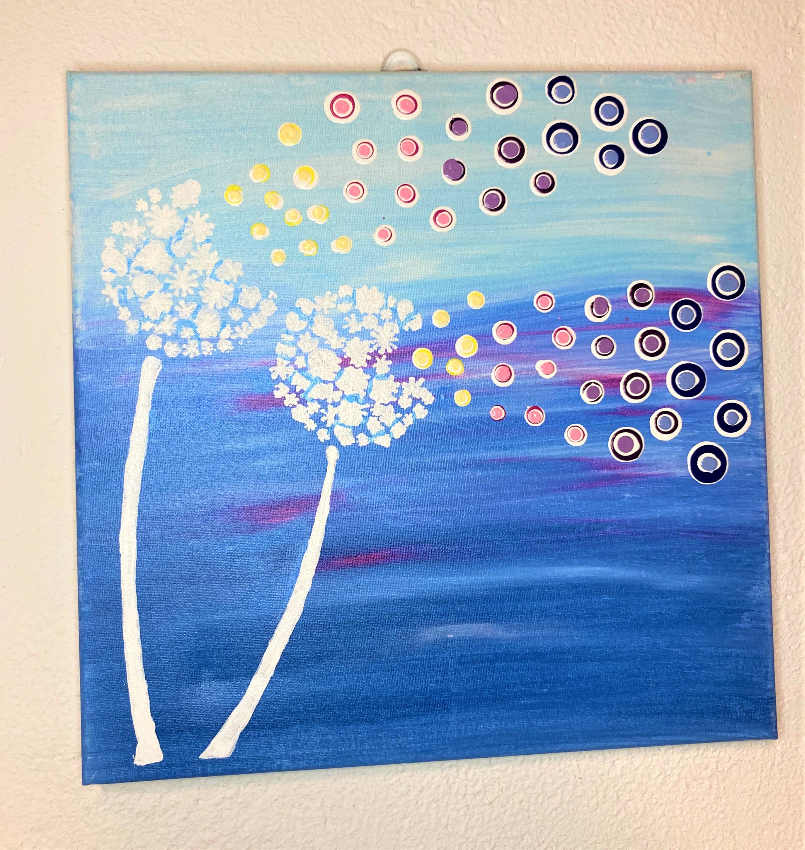 Handpainted Abstract Wall Art / Acrylic on Canvas / Blue Yellow White Pink Purple Etsy