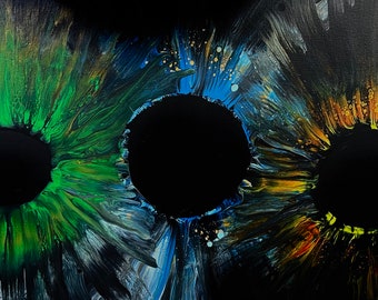Arte de parede abstrata pintada à mão/acrílico sobre tela/verde azul amarelo laranja