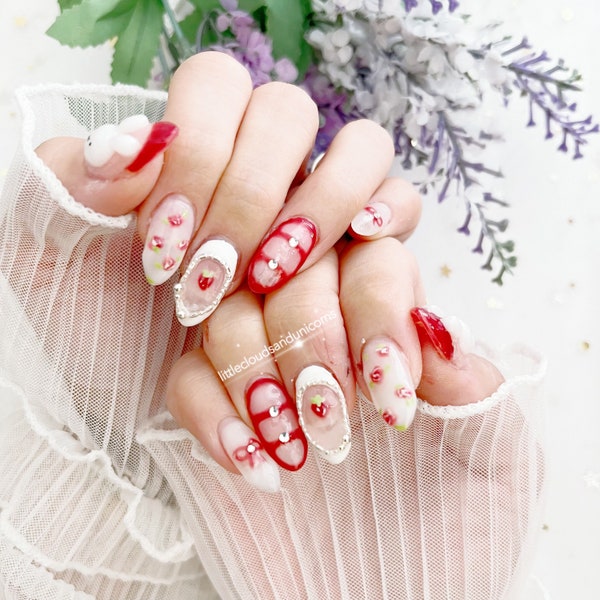 Strawberry world | 3D Press On Nails | Cartoon Press On Nails | Japanese nails | Nails | Handmade Nails | Artificial Nails | Custom Nails