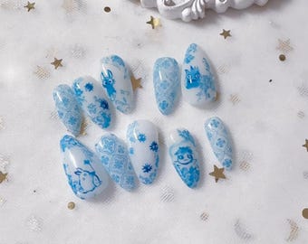 Spirit Porcelain Press On Nails | Press On Nails | Ghibli nails | Glue On Nails | Handmade Nails | Artificial Nails | Custom Nails