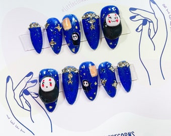 No Face Press On Nails | Spirited | Away | Japanese Press On Nails | Anime Nails | Handmade Nails |  Halloween Nails | Custom Nails