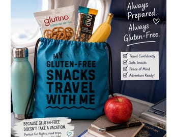 Gluten Free Snack Bag, Celiac Travel Bag, Funny Gluten Free Tote, Drawstring Snack Backpack, Gift for Gluten Free Friend