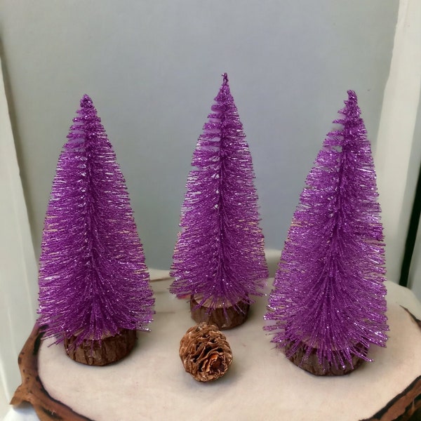 Mini sapins de Noël artificiels violets scintillants, petit sapin de Noël, sapins de Noël miniatures, arbres à goupillons, décoration d'intérieur, petit sapin