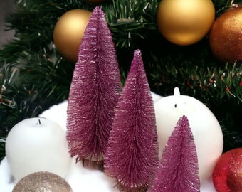 Sparkly hot pink mini artificial Christmas trees, small Christmas trees, Halloween display, Miniature Christmas trees, bottle brush trees