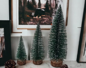 Snowy green mini artificial Christmas trees, small Christmas trees, Christmas home decor, Miniature Christmas trees, bottle brush trees