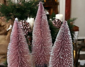 Snowy rose gold mini artificial Christmas trees, small Christmas trees, Halloween display, Miniature Christmas trees, bottle brush trees