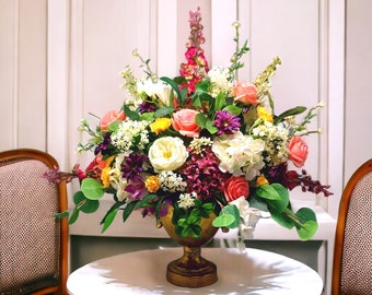 XXL artificial flower arrangement in gold vase, elegant flower decor, faux floral arrangement, best gift for her, home decor, wedding flower