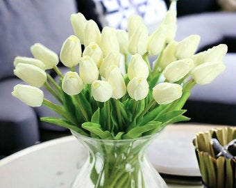 20 piezas de arreglo de tulipanes de toque real, pieza central de tulipanes, tulipanes falsos, flor del día de San Valentín, tulipán artificial, pieza central de boda, tulipán falso