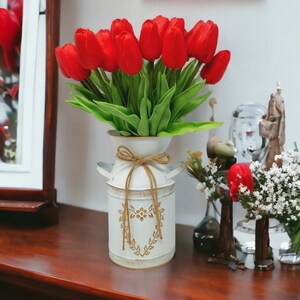 20 piezas de arreglo de tulipanes de toque real, pieza central de tulipanes, tulipanes falsos, flor del día de San Valentín, tulipán artificial, pieza central de boda, tulipán falso red