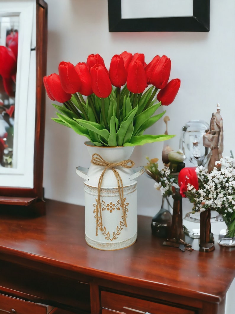 20 piezas de arreglo de tulipanes de toque real, pieza central de tulipanes, tulipanes falsos, flor del día de San Valentín, tulipán artificial, pieza central de boda, tulipán falso red
