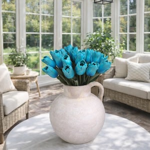 Blue Parrot Tulip Bundle, Real Touch Faux Floral Stems, Turquoise Statement Home Decor