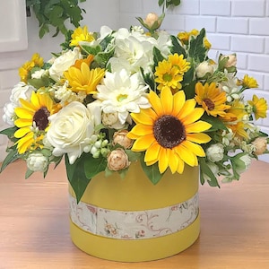 Sunflower floral arrangement, artificial silk flower, wedding decorations bouquet, anniversary, birthday, present, Home Decor, Gift For Her