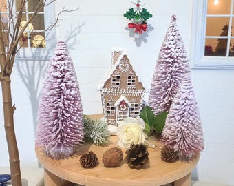 Mini árvore de Natal rosa fosco: árvore de escova de garrafa
