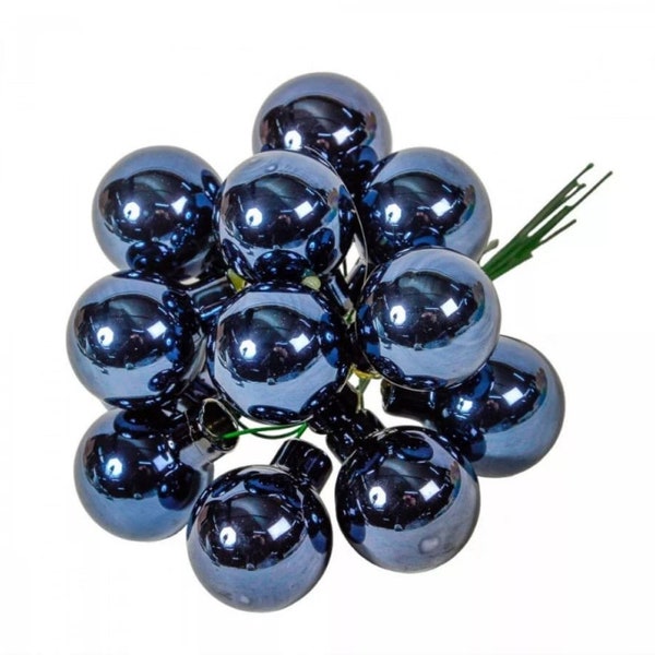 12pcs 2cm and 2,5 cm dia Navy blue Glass Berry Picks for Christmas Florist Crafts, Festive florist, Christmas craft, Wreath craft, Supplier