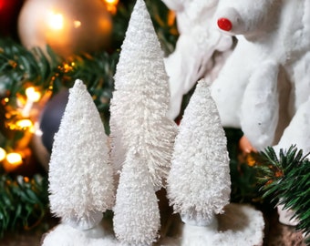 Snowy pure white mini artificial Christmas trees, Small Christmas trees, Halloween display, Miniature Christmas trees, bottle brush trees