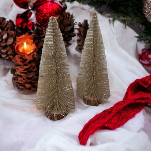 Sparkly champagne mini artificial Christmas trees, Halloween display, Miniature Christmas trees, bottle brush trees, small Christmas trees darker 20cm/8inch