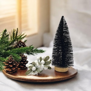 Glittery Black Mini Christmas Tree: Halloween Decor (8 inch)