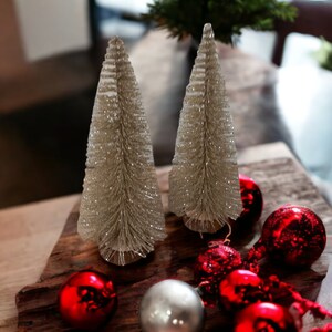 Sparkly champagne mini artificial Christmas trees, Halloween display, Miniature Christmas trees, bottle brush trees, small Christmas trees image 2