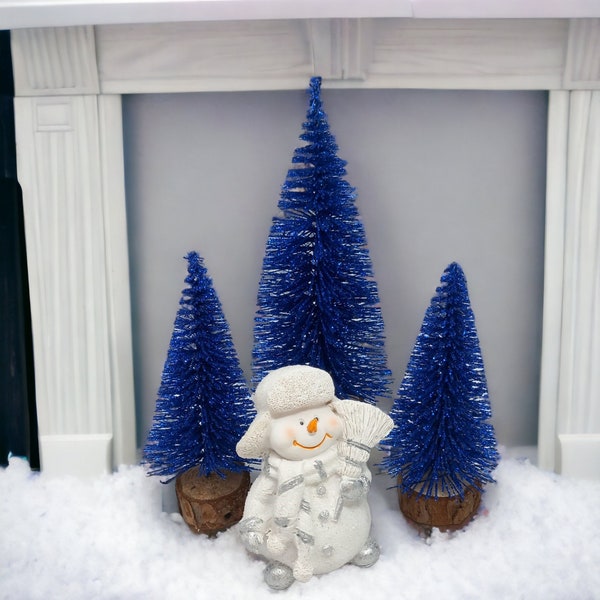 Sparkly royal blue mini artificial Christmas trees, small Christmas tree, Christmas decor, Miniature trees, bottle brush trees, sisal tree