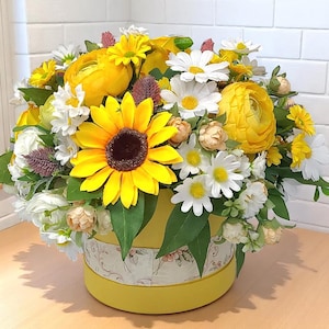 Sunflower floral arrangement, artificial silk flower, wedding decorations bouquet, anniversary, birthday, present, Home Decor, Gift For Her