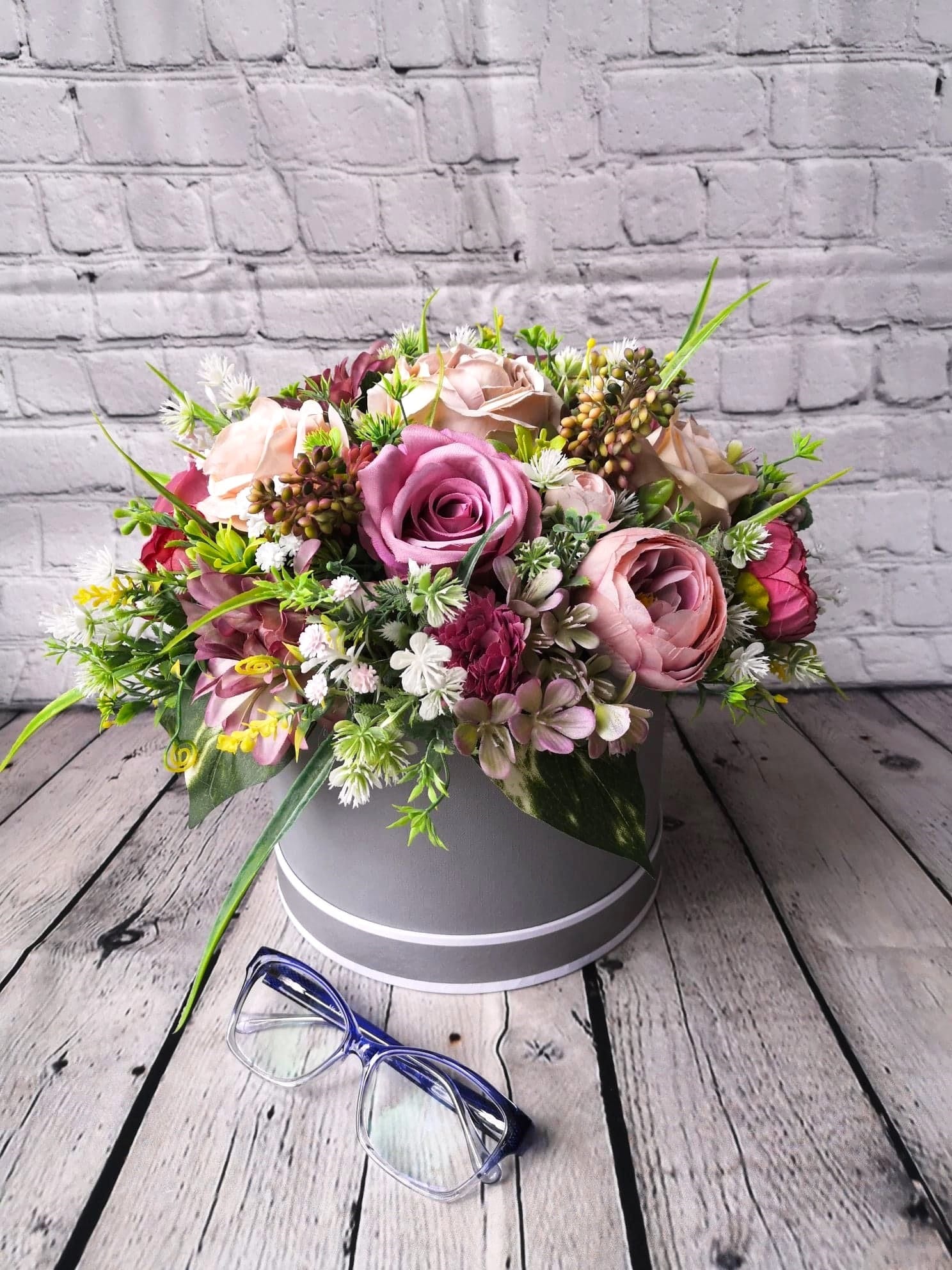 Artificial Flower Arrangement Flower Hat Box Artificial Etsy UK