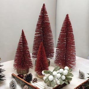 Glittery Red Mini Christmas Tree: Small Artificial Bottle Brush Tree