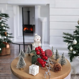 6 pcs snowy green mini Christmas tree, bottle brush tree, miniature tree, small tree, Christmas village tree, dollhouse tree, mini tree