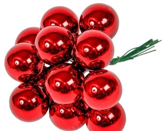 12pcs 2cm et 2,5 cm de diamètre Choix de baies en verre rouge pour l’artisanat de fleuriste de Noël, Fleuriste festif, Artisanat de Noël, Artisanat de couronne, Fournisseur