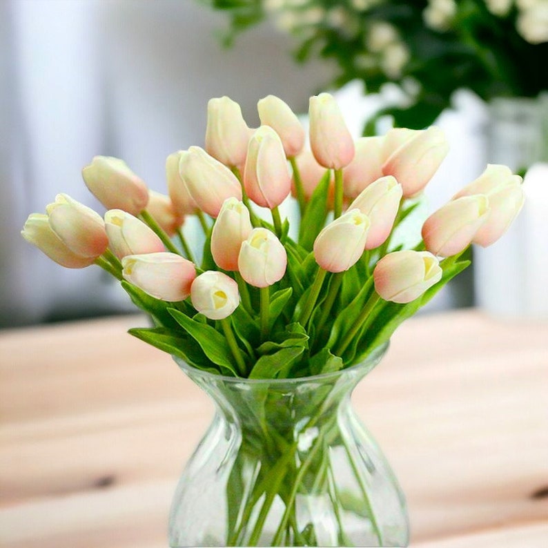 20 piezas de arreglo de tulipanes de toque real, pieza central de tulipanes, tulipanes falsos, flor del día de San Valentín, tulipán artificial, pieza central de boda, tulipán falso baby pink