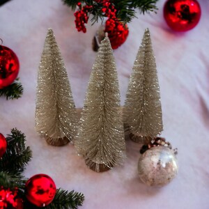 Sparkly champagne mini artificial Christmas trees, Halloween display, Miniature Christmas trees, bottle brush trees, small Christmas trees image 10