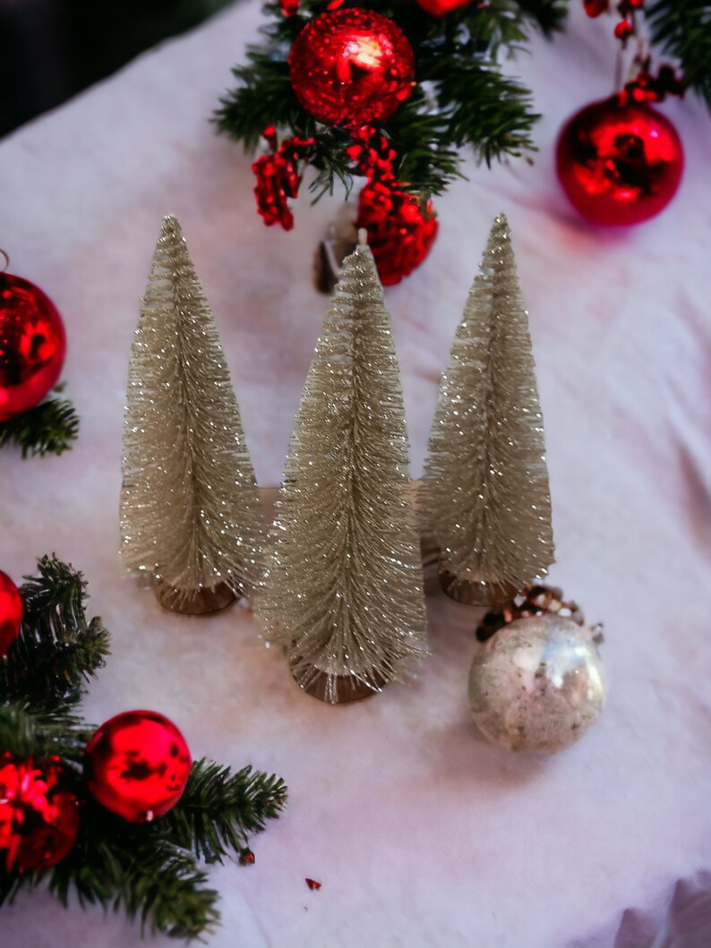 Sparkly champagne mini artificial Christmas trees, Halloween display, Miniature Christmas trees, bottle brush trees, small Christmas trees image 10