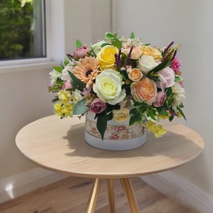 Luxury Multicolor Artificial Flower Arrangement in Floral Hat Box