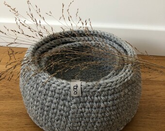 Grey storage basket set, crochet home decor basket