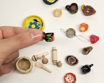 Miniature Hispanic Mexican Ceramic Cups & Plates, Kitchen Accessories Sets, Tiny Cups and Mugs, Hand painted, Tiny Food, Dollhouse Accessory