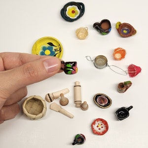 Miniature Hispanic Mexican Ceramic Cups & Plates, Kitchen Accessories Sets, Tiny Cups and Mugs, Hand painted, Tiny Food, Dollhouse Accessory