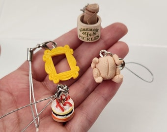 Miniature Friends TV Show Keychains: Polymer Clay Frame, Turkey, Pickle Jar