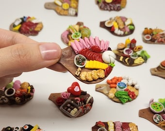 Miniature Charcuterie Board, Polymer Clay Food, Cheese Board, Miniature Dollhouse Accessories, Miniature Keychain, Magnet, Realistic Mini