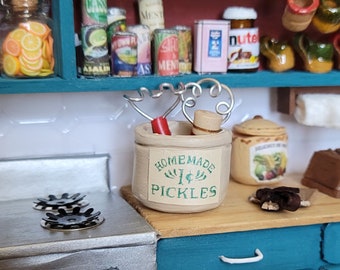 Miniature Pickle Jar, Friends TV inspired utensil jar, Dollhouse kitchen, Miniature dollhouse accessory, Dollhouse utensils, Miniatures