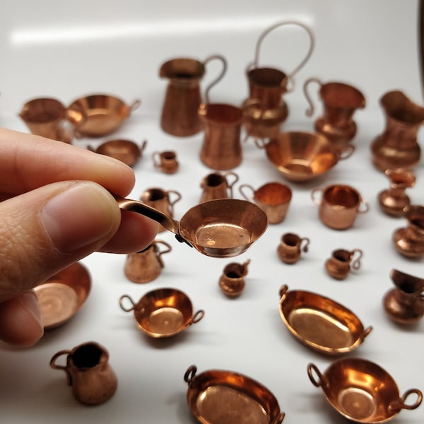 Miniature Copper Cookware, 100% Authentic Copper, 1:12 scale, Dollhouse Copper Accessories, Copper Kitchen Pots and Pans, Copper Tray